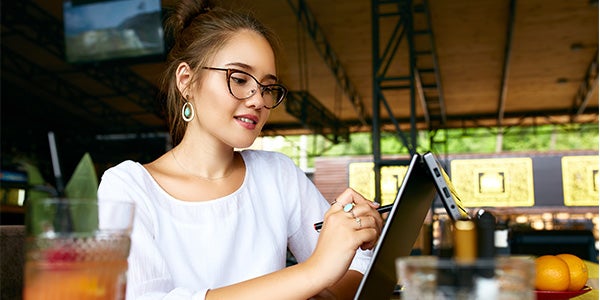 Employee working remote in a public space